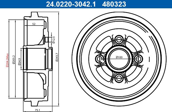 ATE 24.0220-3042.1 - Гальмівний барабан autozip.com.ua