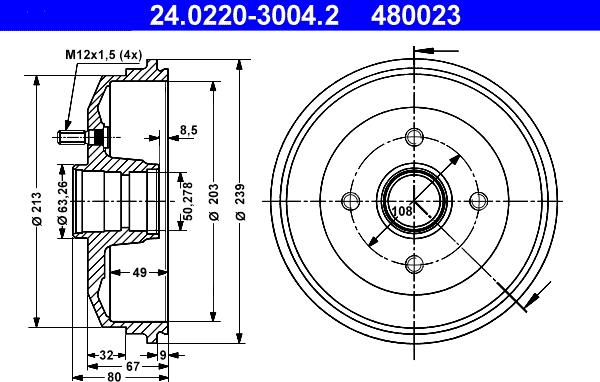 ATE 24.0220-3004.2 - Гальмівний барабан autozip.com.ua