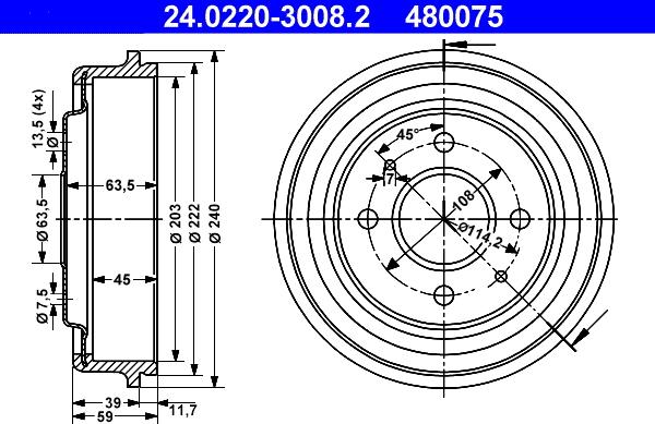 ATE 24.0220-3008.2 - Гальмівний барабан autozip.com.ua