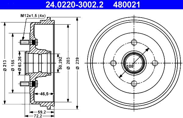 ATE 24.0220-3002.2 - Гальмівний барабан autozip.com.ua