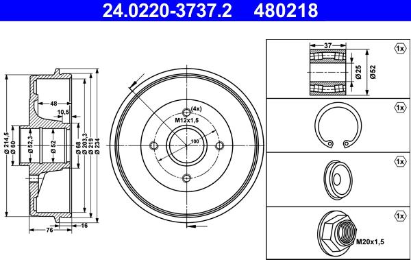 ATE 24.0220-3737.2 - Гальмівний барабан autozip.com.ua