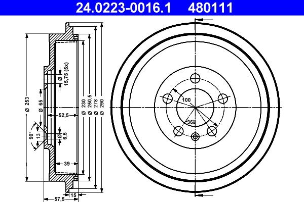 ATE 24.0223-0016.1 - Гальмівний барабан autozip.com.ua