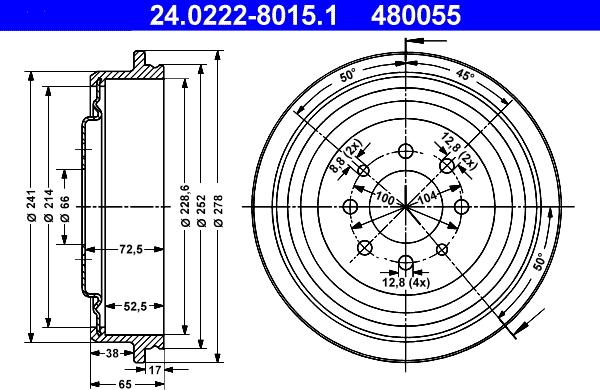 ATE 24.0222-8015.1 - Гальмівний барабан autozip.com.ua