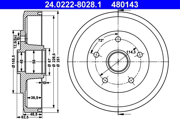 ATE 24.0222-8028.1 - Гальмівний барабан autozip.com.ua