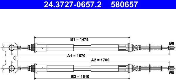 ATE 24.3727-0657.2 - Трос, гальмівна система autozip.com.ua