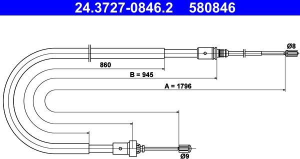 ATE 24.3727-0846.2 - Трос, гальмівна система autozip.com.ua