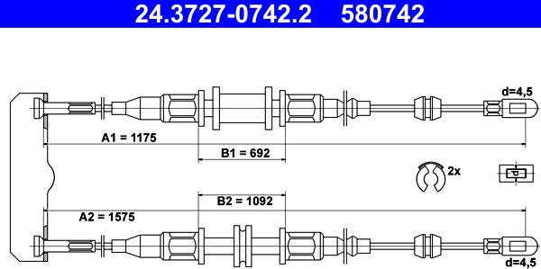 ATE 24.3727-0742.2 - Трос, гальмівна система autozip.com.ua