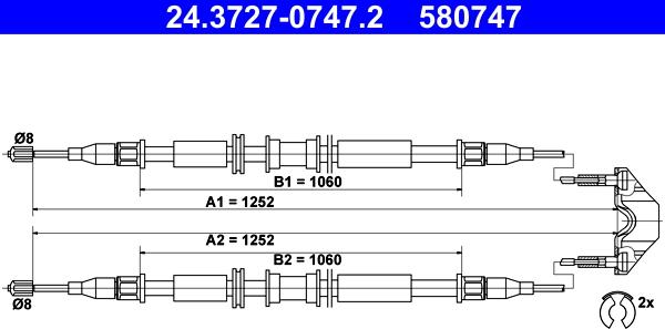 ATE 24.3727-0747.2 - Трос, гальмівна система autozip.com.ua