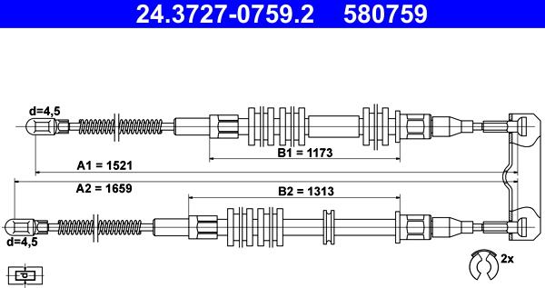 ATE 24.3727-0759.2 - Трос, гальмівна система autozip.com.ua