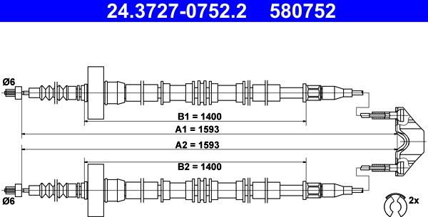 ATE 24.3727-0752.2 - Трос, гальмівна система autozip.com.ua