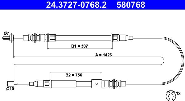 ATE 24.3727-0768.2 - Трос, гальмівна система autozip.com.ua