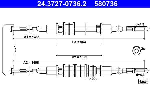 ATE 24.3727-0736.2 - Трос, гальмівна система autozip.com.ua