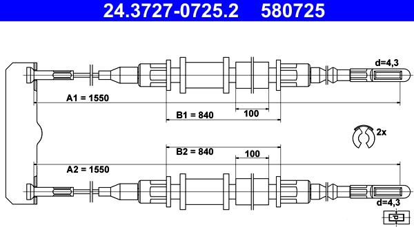 ATE 24.3727-0725.2 - Трос, гальмівна система autozip.com.ua