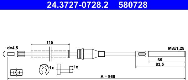 ATE 24.3727-0728.2 - Трос, гальмівна система autozip.com.ua