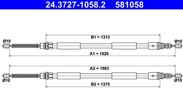 ATE 24.3727-1058.2 - Трос, гальмівна система autozip.com.ua