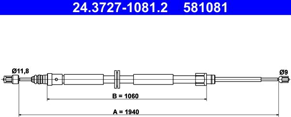 ATE 24.3727-1081.2 - Трос, гальмівна система autozip.com.ua