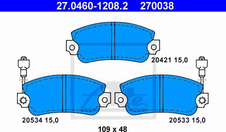 ATE 270038 - Гальмівні колодки, дискові гальма autozip.com.ua