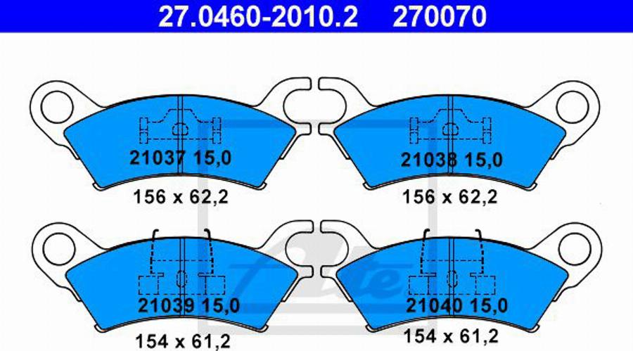 ATE 270070 - Гальмівні колодки, дискові гальма autozip.com.ua