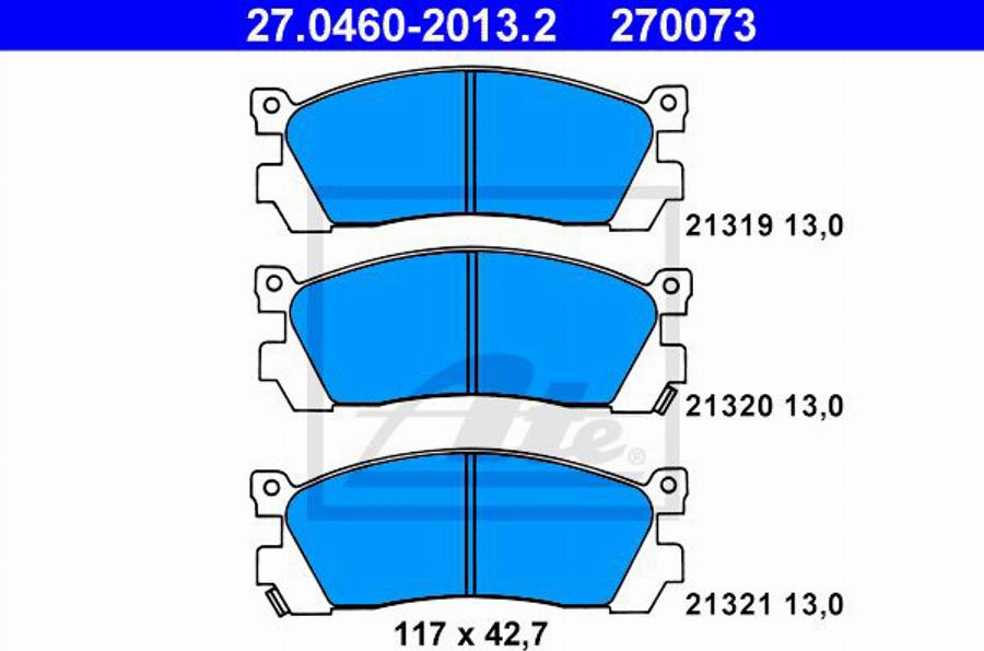 ATE 270073 - Гальмівні колодки, дискові гальма autozip.com.ua