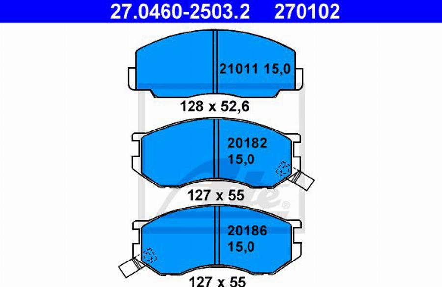 ATE 270102 - Гальмівні колодки, дискові гальма autozip.com.ua