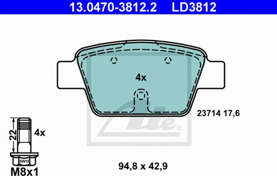 ATE LD3812 - Гальмівні колодки, дискові гальма autozip.com.ua