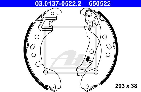 ATE 03.0137-0522.2 - Комплект гальм, барабанний механізм autozip.com.ua