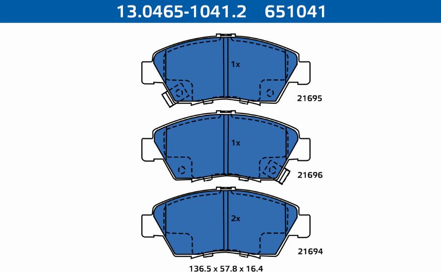 ATE 13.0465-1041.2 - Гальмівні колодки, дискові гальма autozip.com.ua