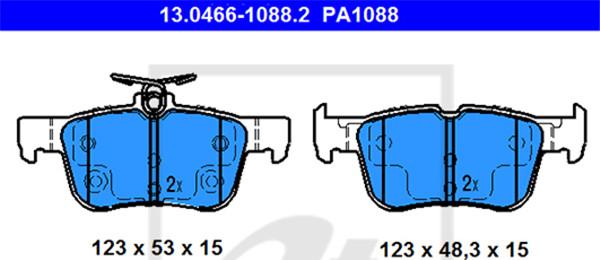 ATE 13.0466-1088.2 - Гальмівні колодки, дискові гальма autozip.com.ua