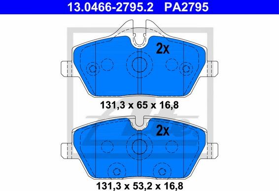 ATE 13.0466-2795.2 - Гальмівні колодки, дискові гальма autozip.com.ua