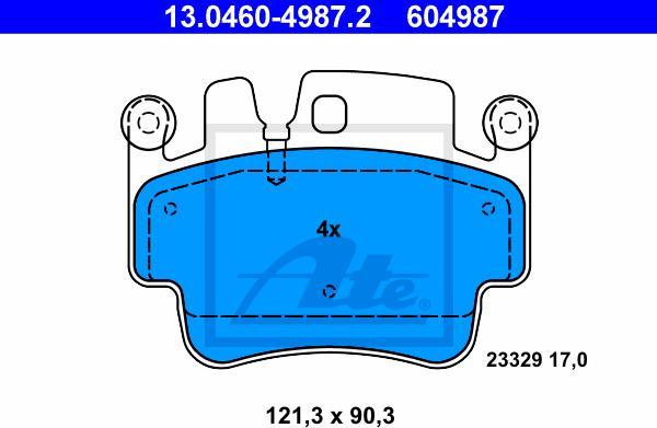 ATE 13.0460-4987.2 - Гальмівні колодки, дискові гальма autozip.com.ua