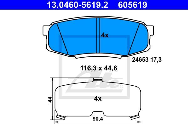 ATE 13.0460-5619.2 - Гальмівні колодки, дискові гальма autozip.com.ua