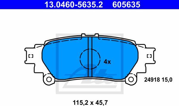 ATE 13.0460-5635.2 - Гальмівні колодки, дискові гальма autozip.com.ua