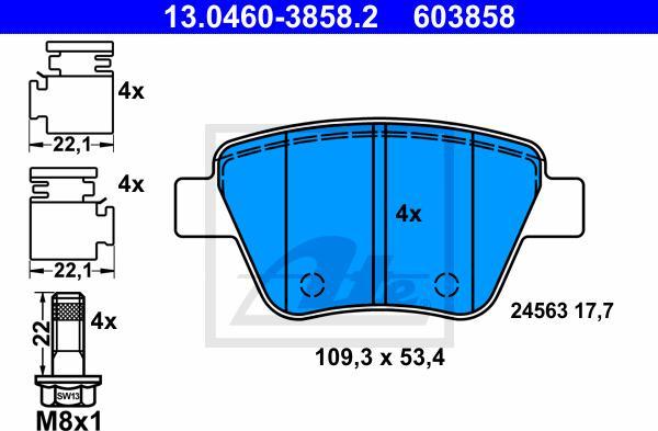 ATE 13.0460-3858.2 - Гальмівні колодки, дискові гальма autozip.com.ua