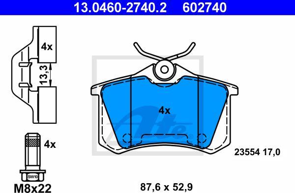 ATE 13.0460-2740.2 - Гальмівні колодки, дискові гальма autozip.com.ua