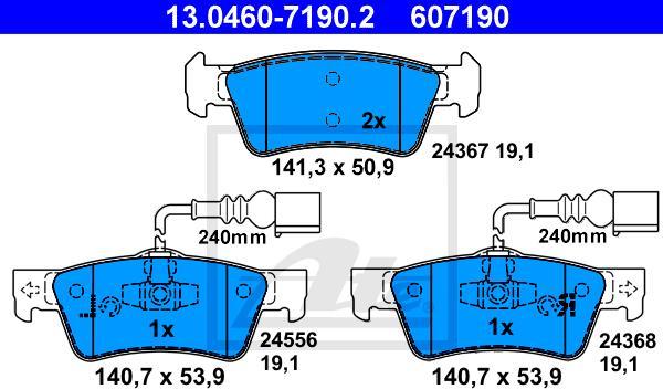 ATE 13.0460-7190.2 - Гальмівні колодки, дискові гальма autozip.com.ua
