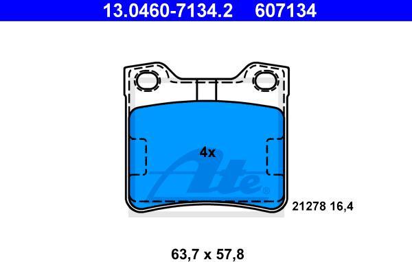 ATE 13.0460-7134.2 - Гальмівні колодки, дискові гальма autozip.com.ua