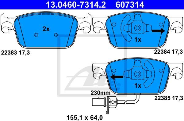 ATE 13.0460-7314.2 - Гальмівні колодки, дискові гальма autozip.com.ua