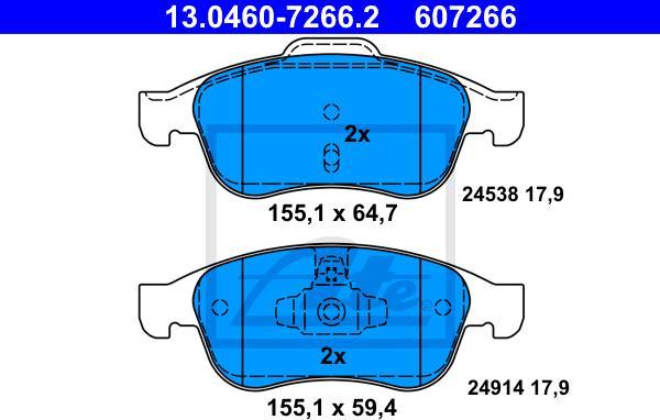 ATE 13.0460-7266.2 - Гальмівні колодки, дискові гальма autozip.com.ua