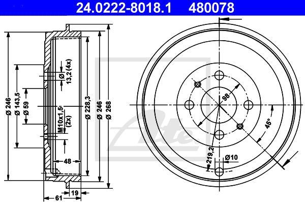 ATE 24.0222-8018.1 - Гальмівний барабан autozip.com.ua