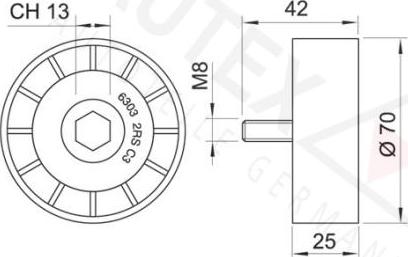 Autex 651847 - Паразитний / провідний ролик, поліклиновий ремінь autozip.com.ua