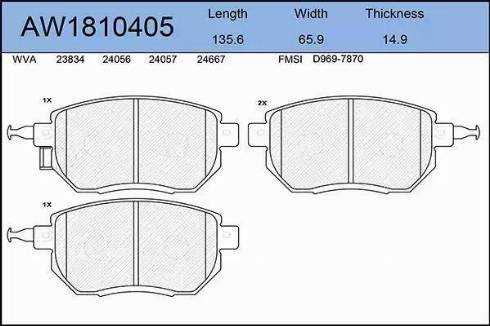 Aywiparts AW1810405 - Гальмівні колодки, дискові гальма autozip.com.ua