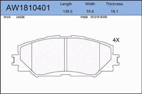 Aywiparts AW1810401 - Гальмівні колодки, дискові гальма autozip.com.ua