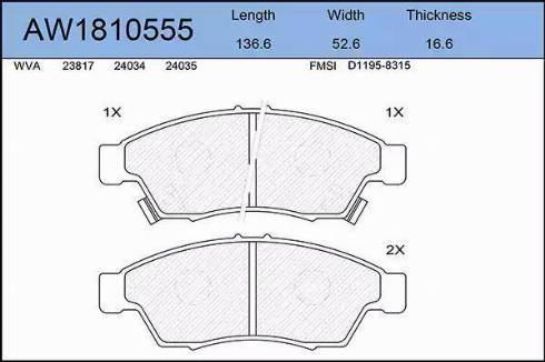 Aywiparts AW1810555 - Гальмівні колодки, дискові гальма autozip.com.ua