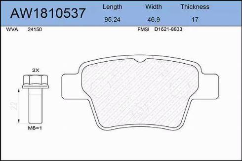 Aywiparts AW1810537 - Гальмівні колодки, дискові гальма autozip.com.ua