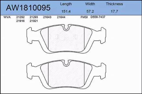 Aywiparts AW1810095 - Гальмівні колодки, дискові гальма autozip.com.ua