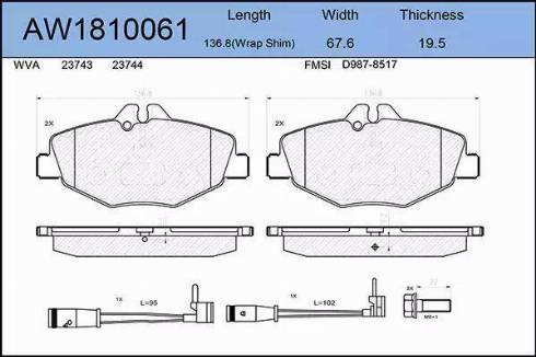 Aywiparts AW1810061 - Гальмівні колодки, дискові гальма autozip.com.ua