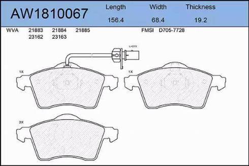 Aywiparts AW1810067 - Гальмівні колодки, дискові гальма autozip.com.ua