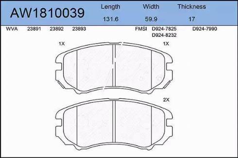 Aywiparts AW1810039 - Гальмівні колодки, дискові гальма autozip.com.ua