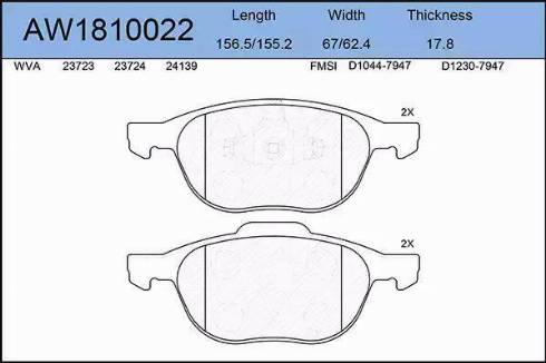 Aywiparts AW1810022 - Гальмівні колодки, дискові гальма autozip.com.ua