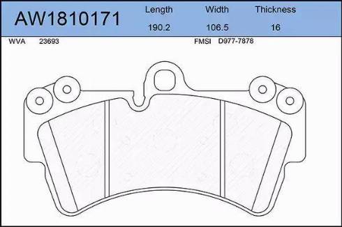 Aywiparts AW1810171 - Гальмівні колодки, дискові гальма autozip.com.ua